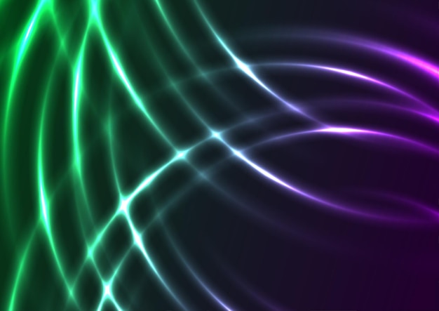 Vector fondo abstracto de ondas brillantes de neón violeta verde