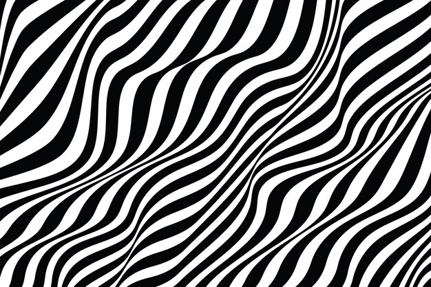 Fondo abstracto de ondas de movimiento a rayas blancas y negras en estilo de ilusión óptica