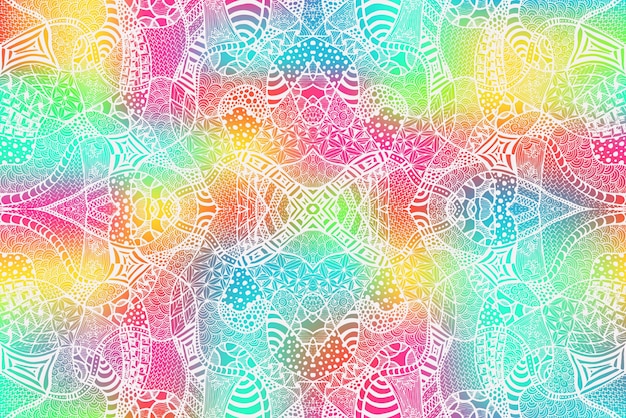 Fondo abstracto de ornamento zentangle Fondo de pantalla retro de colores holográficos coloridos
