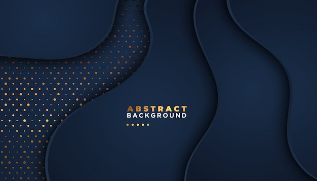 Fondo abstracto oscuro con capas superpuestas. Decoración de elemento de puntos de brillos dorados. Concepto de diseño de lujo.