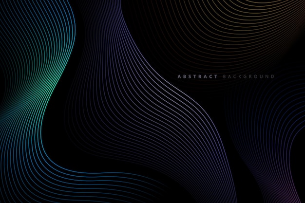fondo abstracto oscuro con líneas vectoriales de onda de colores brillantes realistas eps10