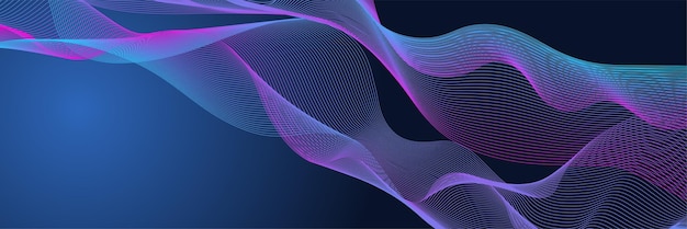 Fondo abstracto oscuro con onda brillante líneas en movimiento brillantes elemento de diseño moderno gradiente azul púrpura líneas de onda fluidas concepto de tecnología futurista ilustración vectorial