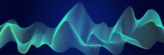 Fondo abstracto oscuro con ondas brillantes Líneas en movimiento brillantes elemento de diseño Gradiente azul púrpura moderno Líneas de onda fluidas Concepto de tecnología futurista Ilustración vectorial