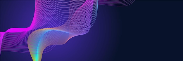 Fondo abstracto oscuro con ondas brillantes Líneas en movimiento brillantes elemento de diseño Gradiente azul púrpura moderno Líneas de onda fluidas Concepto de tecnología futurista Ilustración vectorial