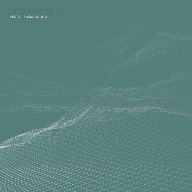 Fondo abstracto del paisaje de la estructura alámbrica del vector. Cuadrícula del ciberespacio. Ilustración de vector de estructura alámbrica de tecnología 3d. Paisaje de estructura alámbrica digital para presentaciones.