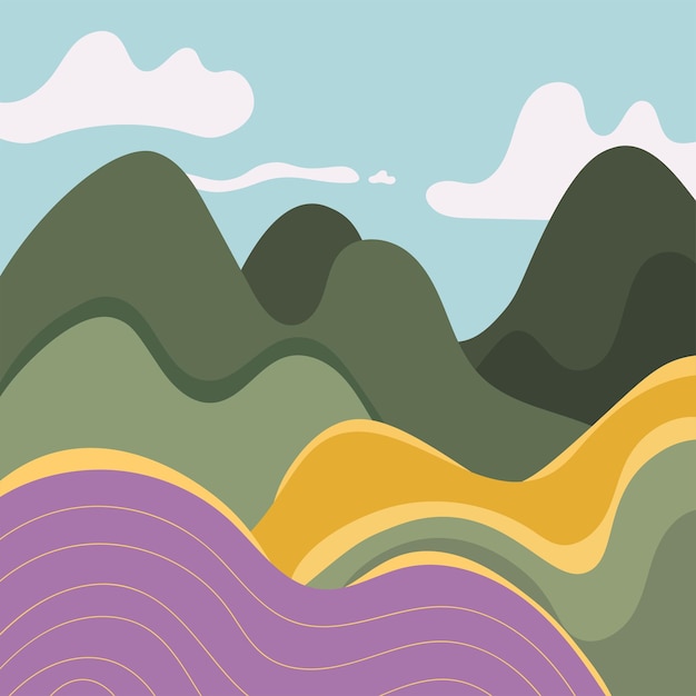 Fondo abstracto del paisaje de montaña de doodle