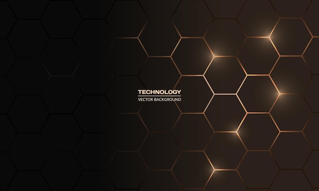 Fondo abstracto de panal de color negro y dorado de tecnología hexagonal