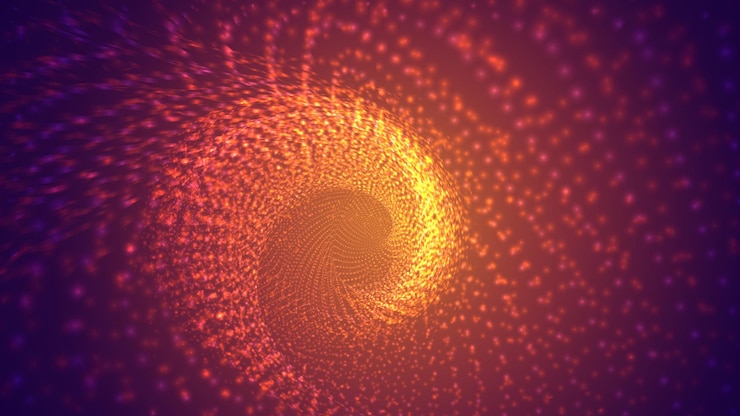 Vector fondo abstracto de partículas y caminos que brillan intensamente. ilustración vectorial
