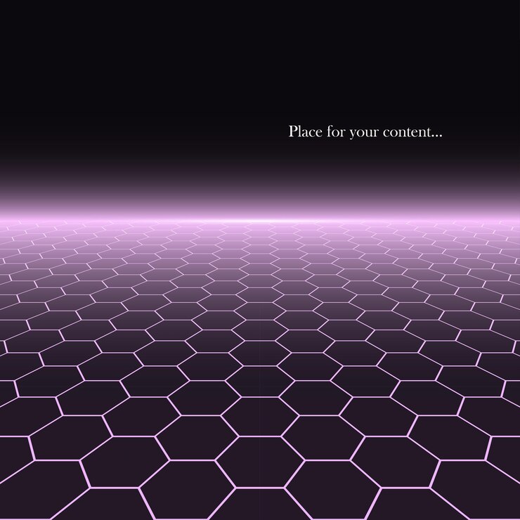 Vector fondo abstracto con perspectiva diseño futurista digital retro 80s superficie de neón de rejilla hexagonal