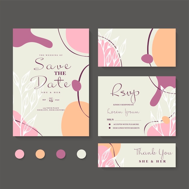 Fondo abstracto plantilla de tarjeta de invitación de boda con decoración floral para guardar el cartel de felicitación de fecha y diseño de portada