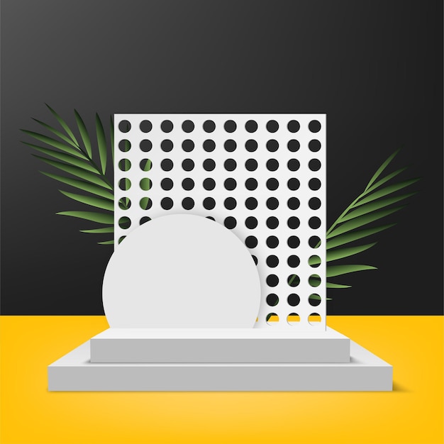 Fondo abstracto con podios 3d geométricos blancos. Ilustración vectorial.