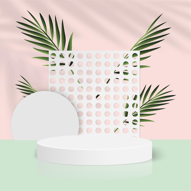 Fondo abstracto con podios 3d geométricos blancos. Ilustración vectorial.