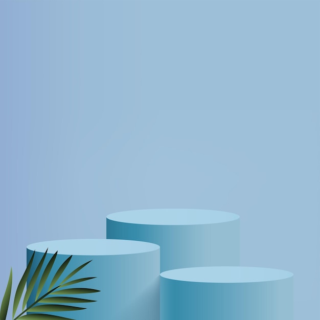 Fondo abstracto con podios 3d geométricos de color azul. Ilustración vectorial