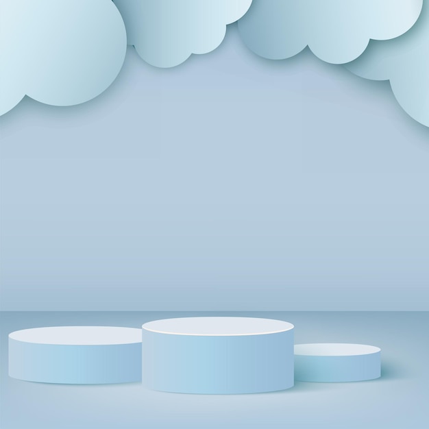 Fondo abstracto con podios 3d geométricos de color azul. Ilustración vectorial