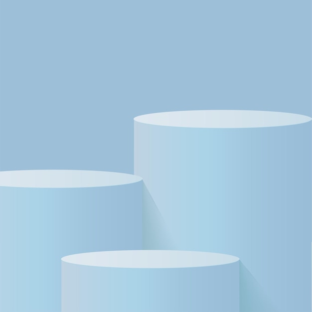 Fondo abstracto con podios 3d geométricos de color azul.