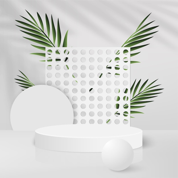 Fondo abstracto con podios 3d geométricos de color blanco. Ilustración vectorial