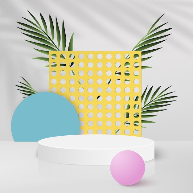 Fondo abstracto con podios 3d geométricos de color blanco. Ilustración vectorial