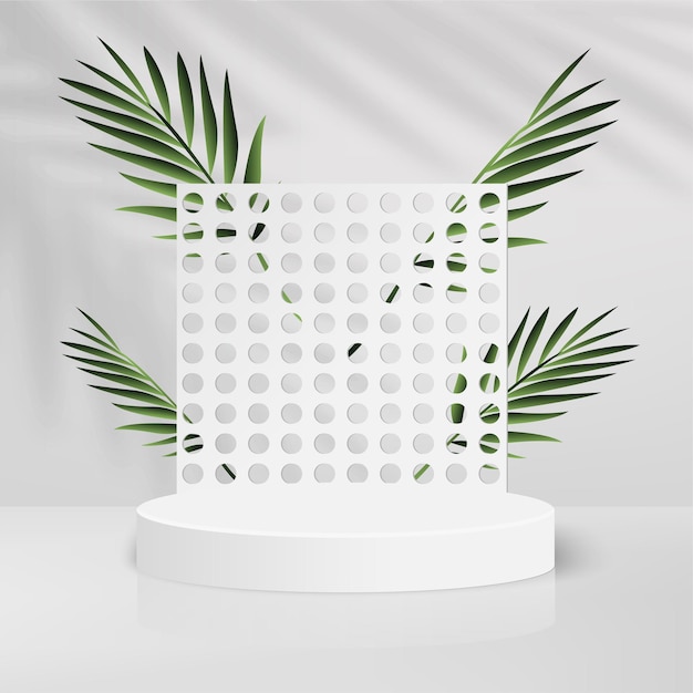 Fondo abstracto con podios 3d geométricos de color blanco. Ilustración vectorial
