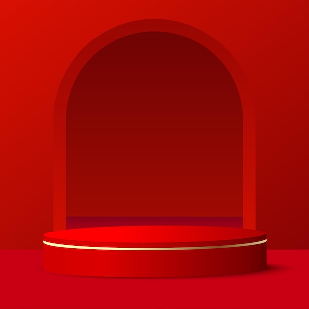 Fondo abstracto con podios 3d geométricos de color rojo. ilustración vectorial