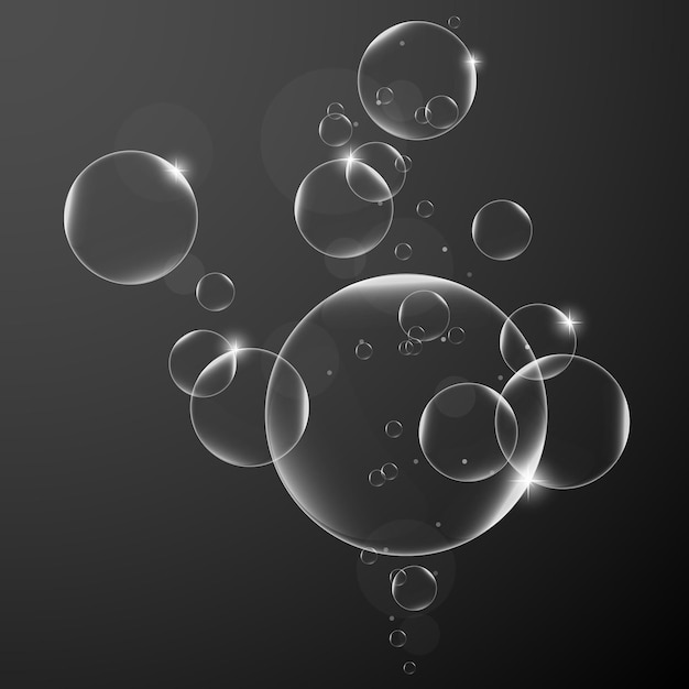 Fondo abstracto con pompas de jabón en la ilustración de elemento de diseño de vector de fondo oscuro EPS10