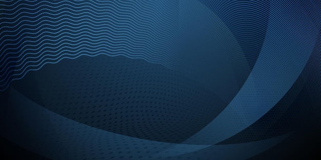 Fondo abstracto de puntos de semitono y líneas curvas en colores azul oscuro
