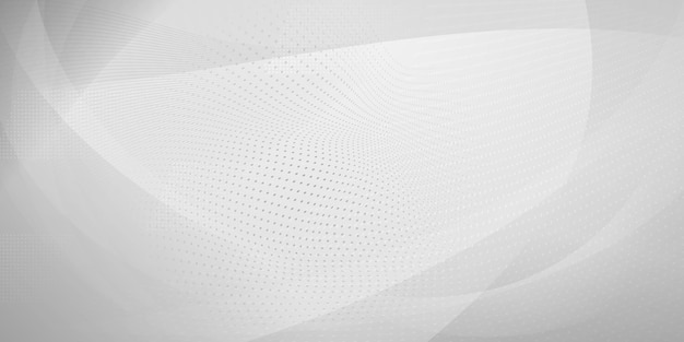 Fondo abstracto de puntos de semitono y líneas curvas en colores blanco y gris