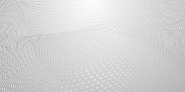 Fondo abstracto de puntos de semitono y líneas curvas en colores blanco y gris