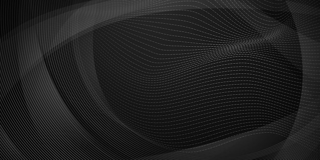 Fondo abstracto de puntos de semitono y líneas curvas en colores negro y gris