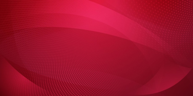 Fondo abstracto de puntos de semitono y líneas curvas en colores rojos