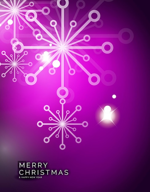 Fondo abstracto púrpura de Navidad con copos de nieve transparentes blancos