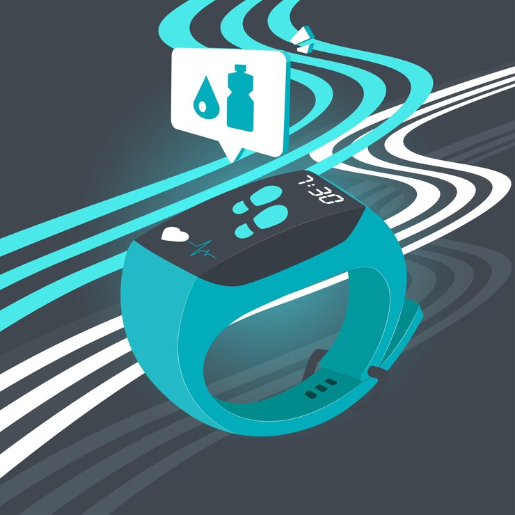 Vector fondo abstracto con un rastreador de fitness que recibió notificaciones para beber agua