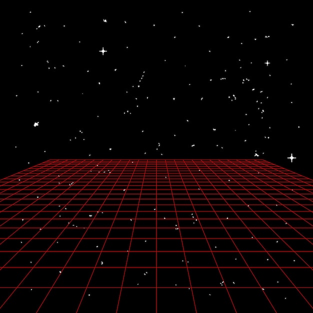 Fondo abstracto con rejilla de láser rojo vintage en la ilustración de vector de onda de vapor de onda sintética del universo cosmos