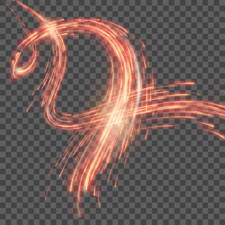Vector fondo abstracto rojo con líneas curvas de luz de neón mágicas borrosas.