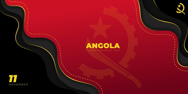 Fondo abstracto rojo y negro con machete y equipo para el diseño de la bandera de angola