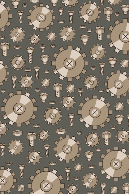 Fondo abstracto Steampunk Engranajes de diferentes tamaños y configuraciones pernos y arandelas sobre un fondo oscuro Imagen en color Dirección vertical Elemento de diseño Ilustración vectorial