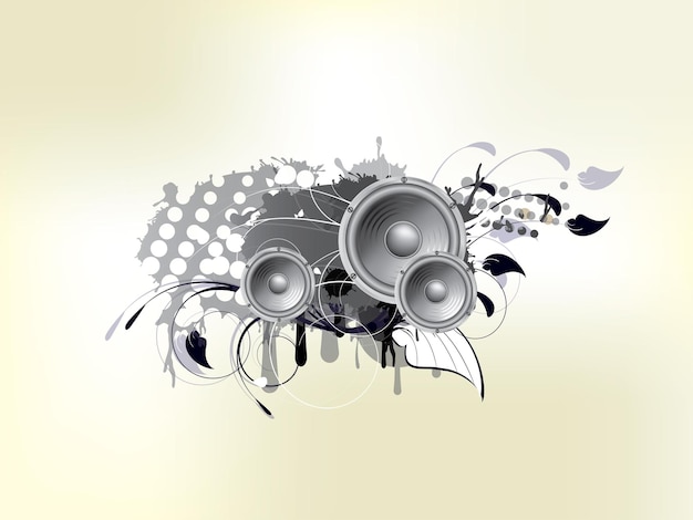 Fondo abstracto con subwoofer y elementos florales.