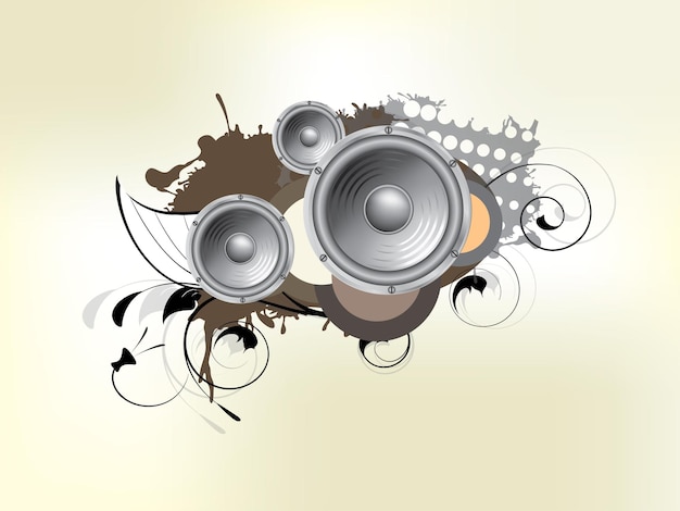 Fondo abstracto con subwoofer y elementos florales.