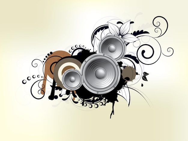 Fondo abstracto con subwoofer y elementos florales.