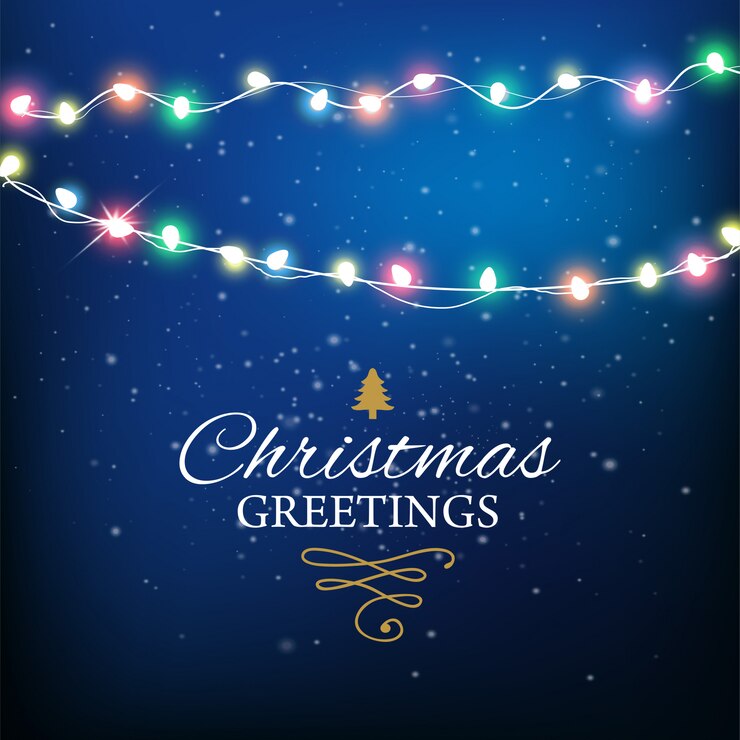 Vector fondo abstracto para tarjeta de feliz navidad o feliz año nuevo con luces de navidad y copos de nieve.
