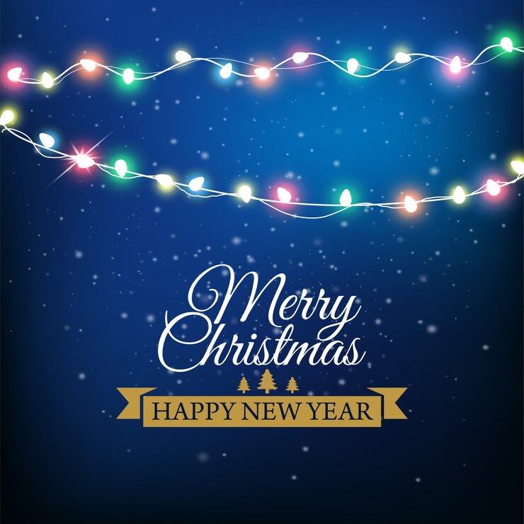 Vector fondo abstracto para tarjeta de feliz navidad o feliz año nuevo con luces de navidad y copos de nieve.