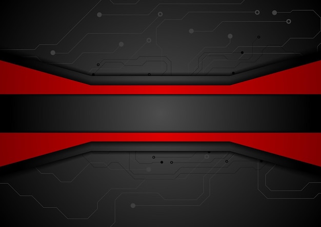 Fondo abstracto de tecnología de contraste rojo negro con dibujo de placa de circuito Diseño vectorial de concepto tecnológico