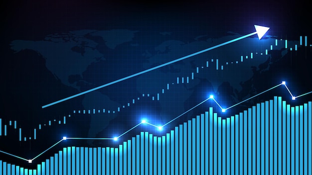 Vector fondo abstracto de tecnología futurista flecha azul economía hasta gráfico de mercado de valores