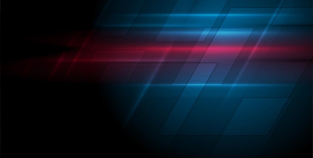 Fondo abstracto de tecnología geométrica azul rojo brillante y brillante