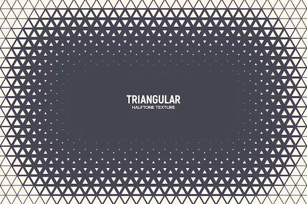 Fondo abstracto de tecnología geométrica vectorial de marco de textura de semitono triangular. Patrón de color retro de triángulos de medio tono. Fondo de pantalla de estructura de tecnología dinámica de estilo minimalista de los años 80