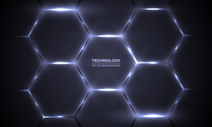 Vector fondo abstracto de tecnología hexagonal gris oscuro y blanco