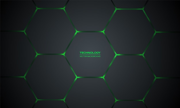 Fondo abstracto de tecnología hexagonal gris oscuro y verde