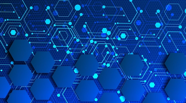 Fondo abstracto de tecnología informática con placa de circuito y hexágono techVector ilustración