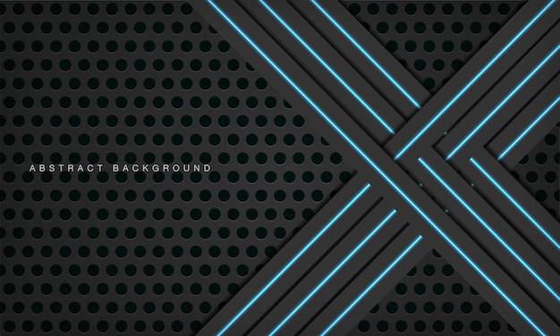 Fondo abstracto de tecnología negra de dimensión 3D con decoración de luz azul