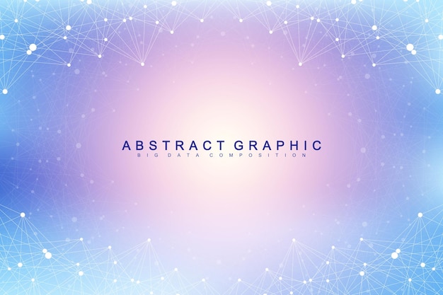 Fondo abstracto de tecnología con puntos y líneas conectadas. Visualización de big data. Antecedentes del concepto de inteligencia artificial y aprendizaje automático. Redes analíticas. Ilustración vectorial.