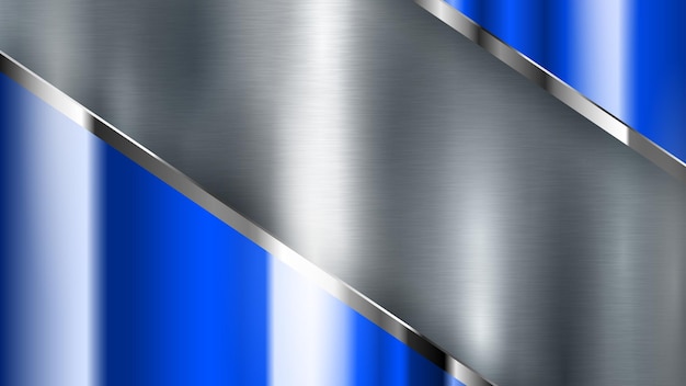 Fondo abstracto con textura de metal plateado y azul con tiras brillantes